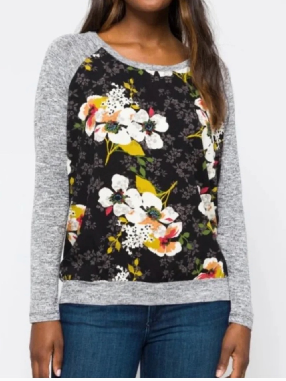 Kut From the Kloth, Long Sleeve Two Tone Flower Top, size Medium